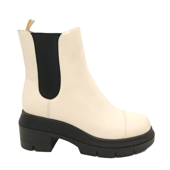 NEW Stuart Weitzman Norah Chelsea Boots Womens 7 Wide Ivory Leather - Picture 1 of 9